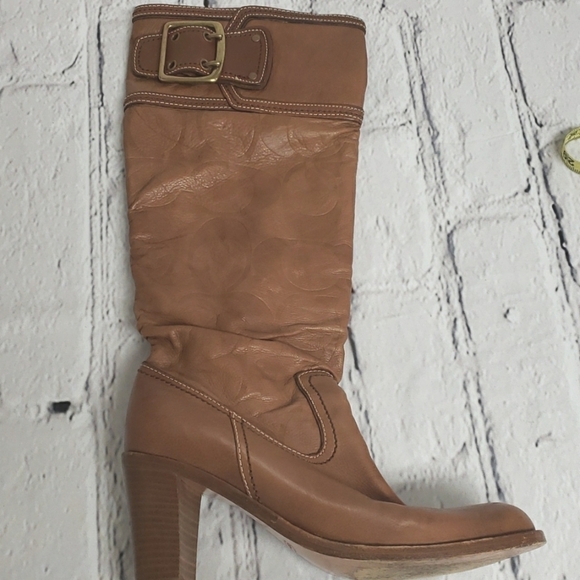 Coach Meredith Signature Soft Leather Heeled Boots Italy 7 VGUC - Picture 16 of 16